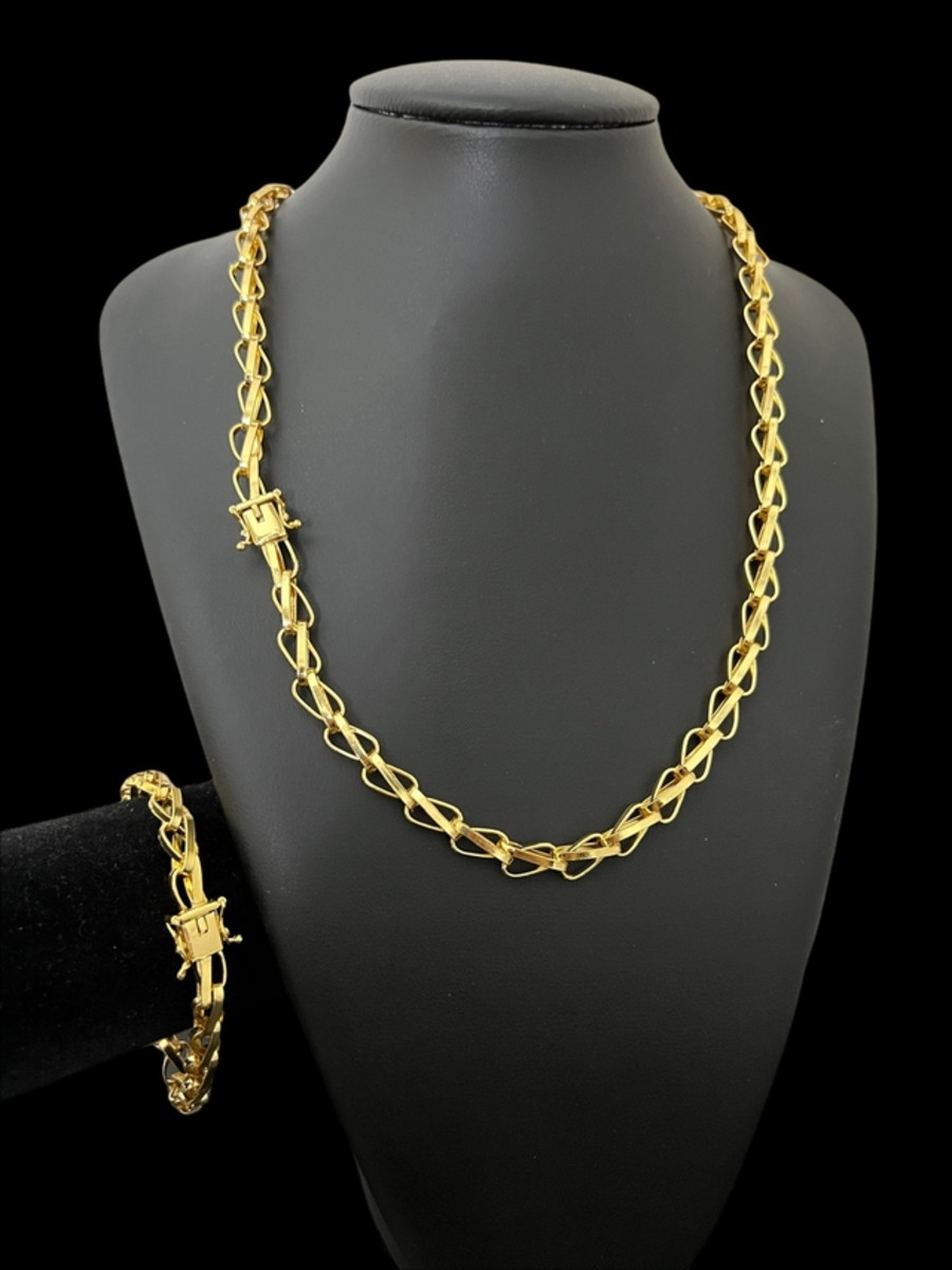 Corrente e Pulseira de Moeda Antiga Elo X Corrente e Pulseira de Moeda Antiga Elo X | Joias Douradas