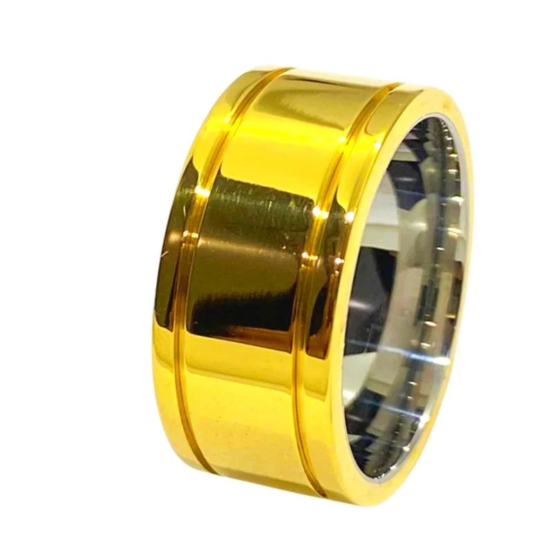 Aliança de Moeda com forro de Aço 10mm Anatômica Quadrada com 2 frisos Alianca de Moeda com forro de Aco 10mm Anatomica Quadrada com 2 frisos | Joias Douradas