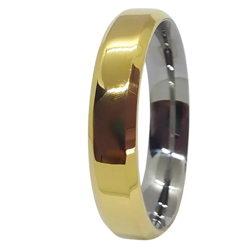 Aliança de Moeda com forro de Aço 4mm Anatômica quadrada Chanfrada Alianca de Moeda com forro de Aco 4mm Anatomica quadrada Chanfrada | Joias Douradas