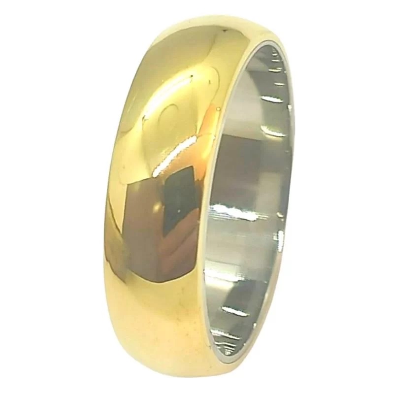 Aliança de Moeda com forro de Aço 6,0mm Anatômica Abaulada Alianca de Moeda com forro de Aco 60mm Anatomica Abaulada | Joias Douradas