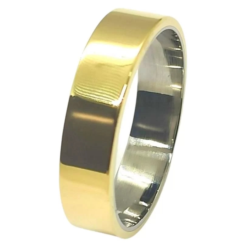 Aliança de Moeda com forro de Aço 6mm Anatômica Quadrada Alianca de Moeda com forro de Aco 6mm Anatomica Quadrada | Joias Douradas