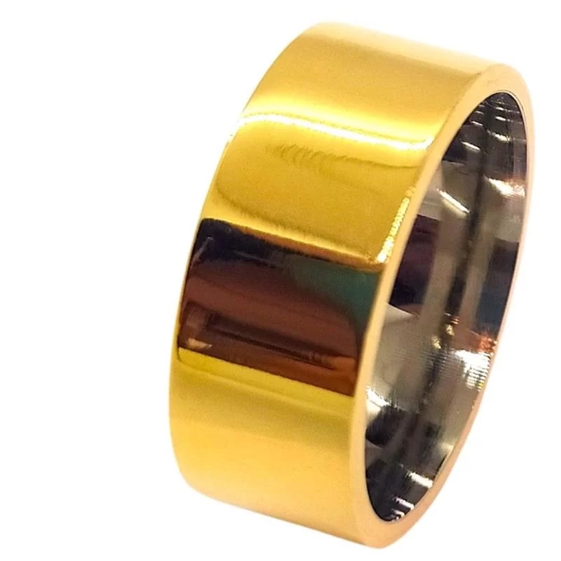 Aliança de Moeda com forro de Aço 8mm Anatômica Quadrada Alianca de Moeda com forro de Aco 8mm Anatomica Quadrada | Joias Douradas