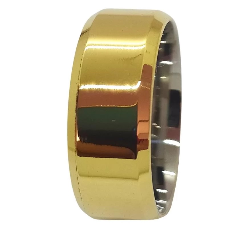 Aliança de Moeda com forro de Aço 8mm quadrada chanfrada Alianca de Moeda com forro de Aco 8mm quadrada chanfrada | Joias Douradas