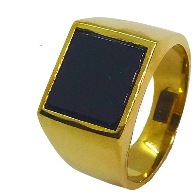 Anel de Moeda quadrado pedra Onix 12x12mm Anel de Moeda quadrado pedra Onix | Joias Douradas